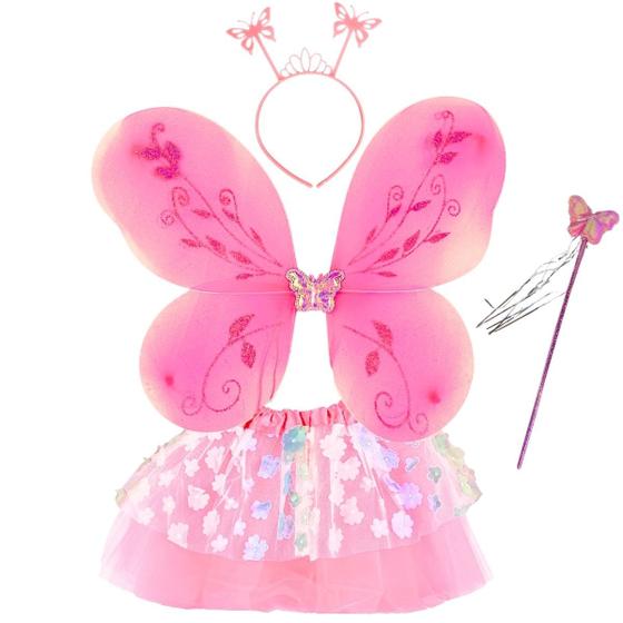 Imagem de Fantasia Infantil Borboleta Varinha Tiara Rosa Claro Castela