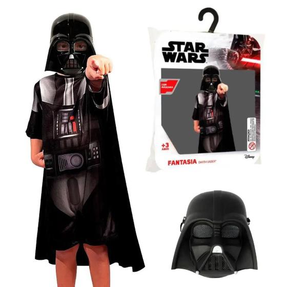 Imagem de Fantasia Infantil Criança Darth Vader Com Capa E Máscara Star Wars Luxo Original Meninos 