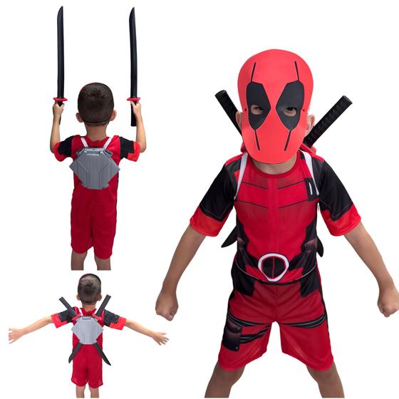 Imagem de Fantasia Infantil Dead Pool Mochila e 2 Espadas Ninja