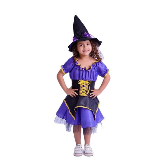 Imagem de Fantasia infantil halloween menina vestido bruxa 8 ao 14 a