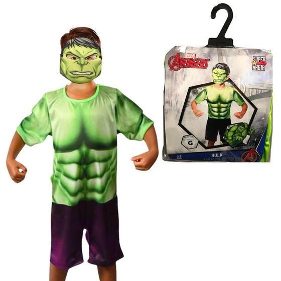 Imagem de Fantasia Infantil Hulk Clássica Curta Com Máscara Super Heroi Dos Vingadores P