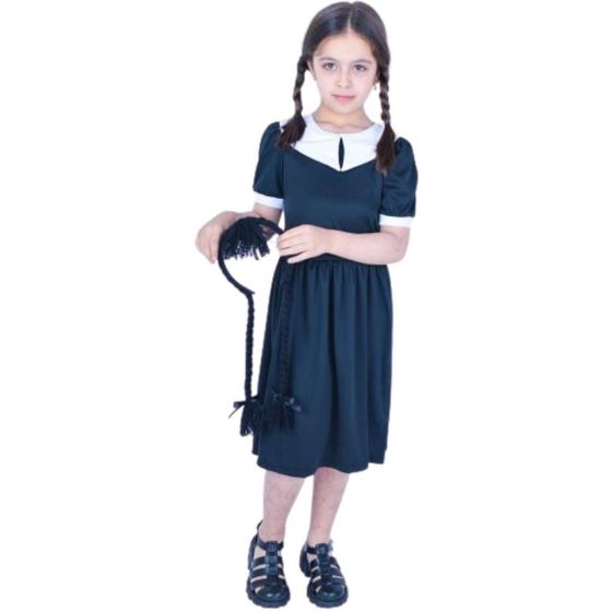 Imagem de Fantasia Infantil Menina Muvile Vestido com Gola Preto Wandinha