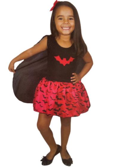 Imagem de Fantasia Infantil Morceguinha Vestido Curto + Capa Halloween De 2 À 8 Anos