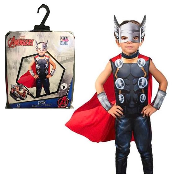 Imagem de Fantasia Infantil Super Heroi Thor Longa Clássica Com Capa Mascara e Bracelete