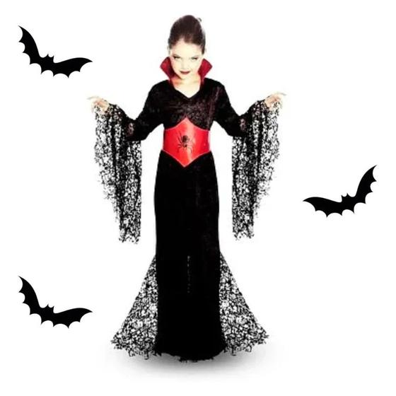 Imagem de Fantasia Infantil Vampira Bruxa Halloween Carnaval Meninas