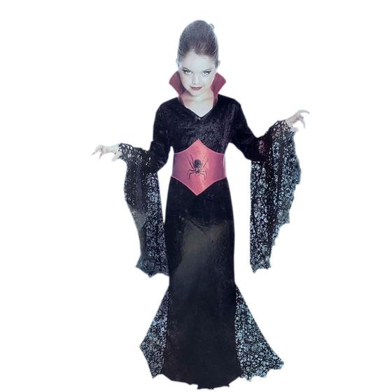 Imagem de Fantasia Infantil Vampira Halloween Vestido Teia Aranha + Cinto Corselet