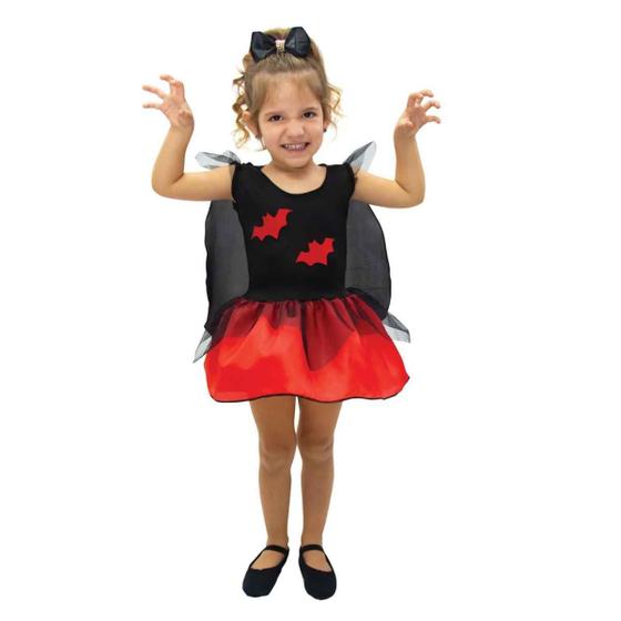 Imagem de Fantasia Infantil Vestido Bruxinha Morceguinha Brink Model - P M G - 2 a 8 Anos - Halloween Dia Das Bruxas