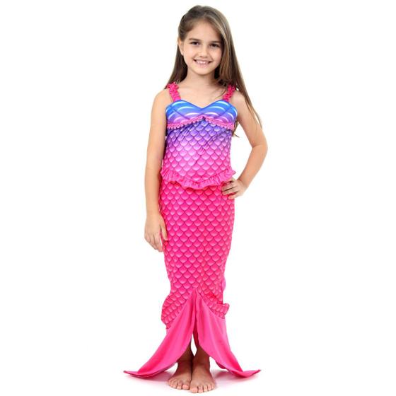 Imagem de Fantasia Infantil Vestido de Sereia Com Calda Rosa e Roxo