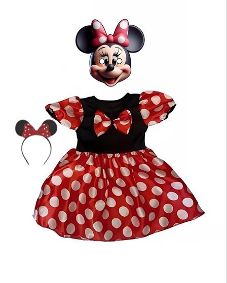 Imagem de Fantasia Infantil Vestido Minnie vermelha com Másc Realista e Arquinho