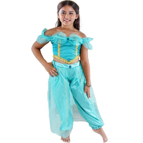 Imagem de Fantasia Jasmine Jade Luxo Conjunto Carnaval Bloco Fantasia Jasmine 2 anos 