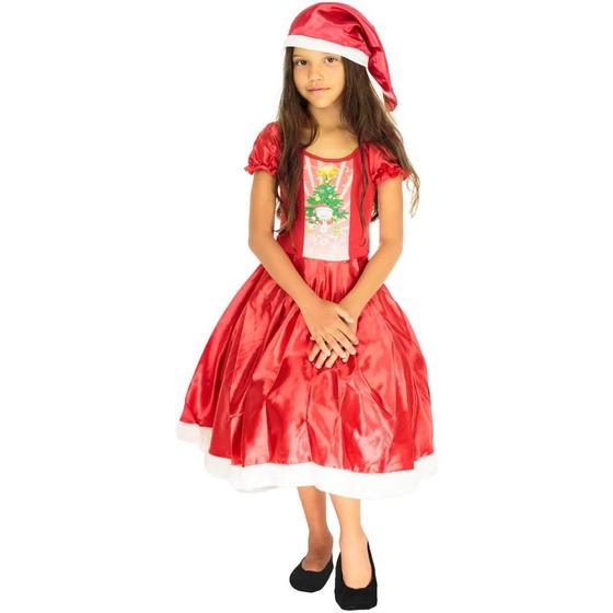 Imagem de Fantasia Mamãe Noel Infantil com Gorro de Natal 2 á 12 anos