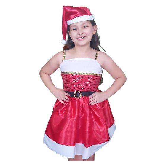 Imagem de Fantasia Mamãe Noel Infantil Vestido com Gorro