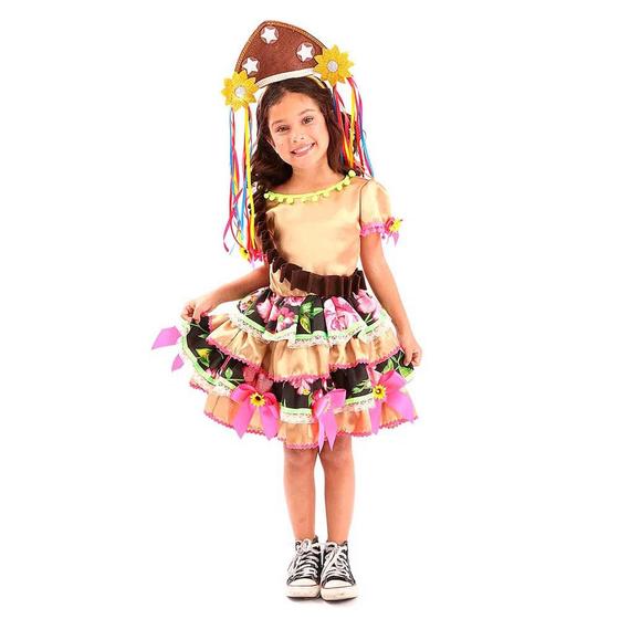 Imagem de Fantasia Maria Bonita Infantil Vestido Cangaceira de Luxo Festa Junina