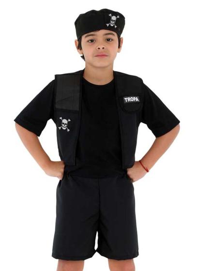 Imagem de Fantasia Menino Policial Tropa Elite Infantil com Boina