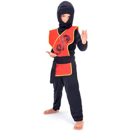 Imagem de Fantasia Ninja Samurai Sombrio Infantil Completa Com Gorro