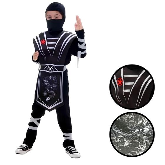 Imagem de Fantasia Ninja Silver Preto e Prata Infantil com Capuz