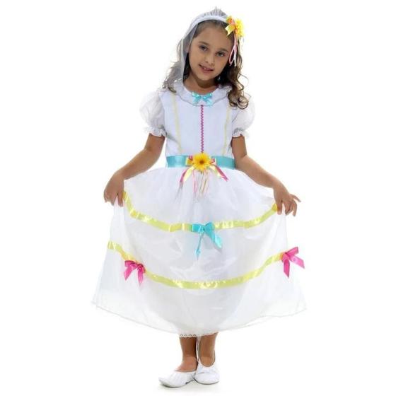 Imagem de Fantasia Noiva Caipira Infantil Festa Junina São João Com Tiara+Véu