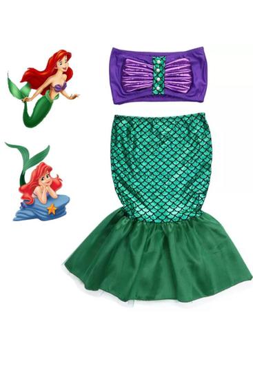 Imagem de Fantasia Pequena Sereia Ariel Vestido Cauda Princesa Disney 6-7 Anos