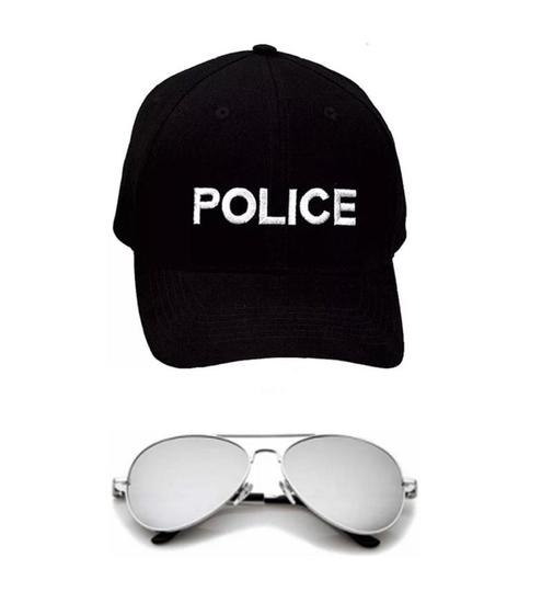 Imagem de Fantasia Police C/ Boné Bordado Branco e Óculos Espelhado