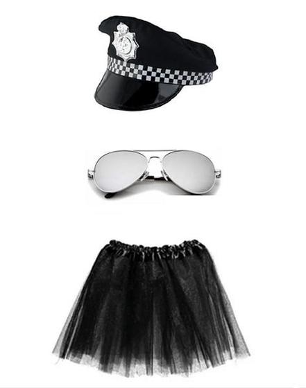 Imagem de Fantasia Policial Quepe Óculos e Saia 35cm - 3 Peças