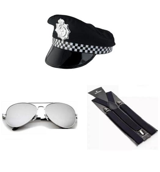Imagem de Fantasia Policial Quepe Óculos e Suspensório - 3 Peças