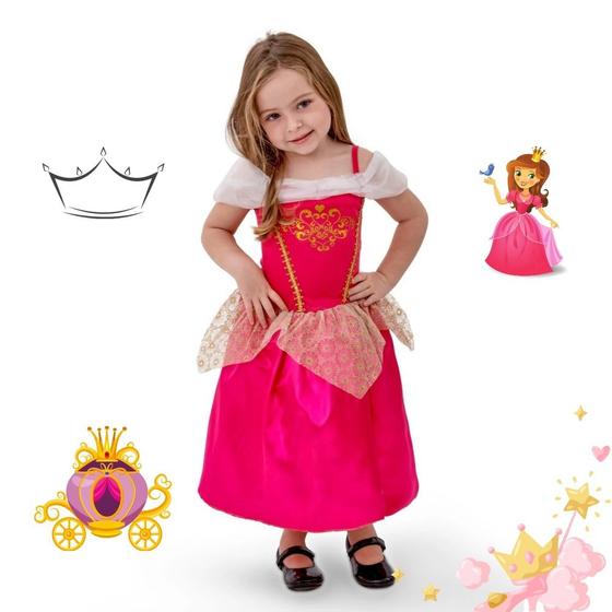 Imagem de Fantasia Princesa Aurora Rosa Infantil Helanca Menina Linda