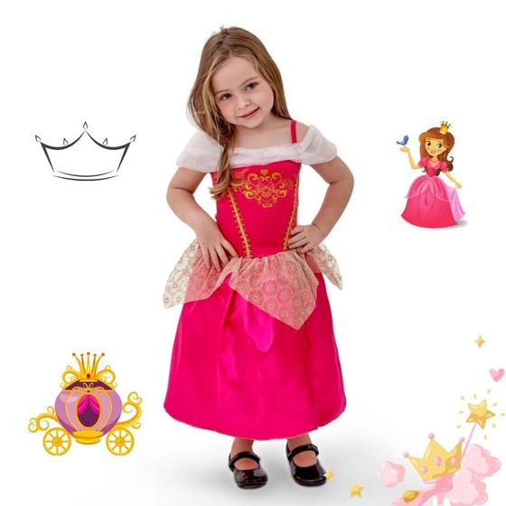 Imagem de Fantasia Princesa Aurora Rosa Infantil Helanca Saia Longa
