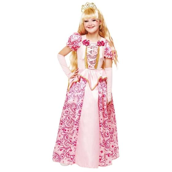 Imagem de Fantasia Princesa Infantil Vestido Longo Rosa Com Coroa e Luvas