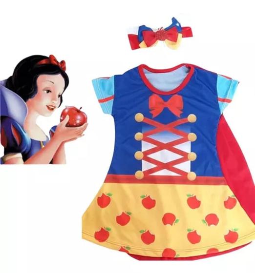 Fantasia Roupa Infantil Branca De Neve Laço e Capa ( dos 2 aos 9 anos ...