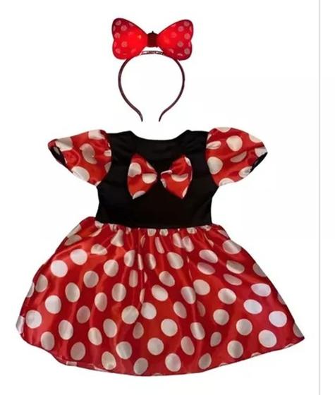 Imagem de Fantasia Roupa Infantil Minnie Tiara Led Rosa Ou Vermelha