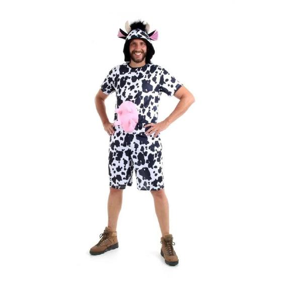Fantasia Vaca Adulto Masculino Curta Carnaval Verão + Capuz Menor preço em Fantasia Vaca Adulto Masculino Curta Carnaval Verão + Capuz