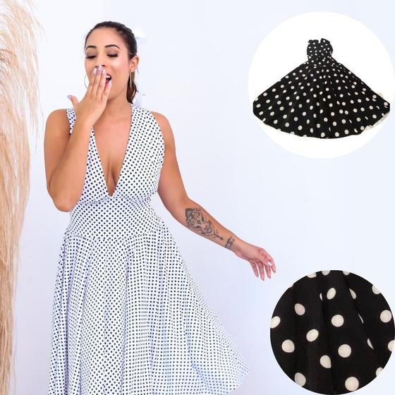 Imagem de Fantasia Vestido Anos 60 E 80 Midi De Bolinha Poá Retro Vintage Adulto Feminino Festa Fantasia Rockabilly Woodstock