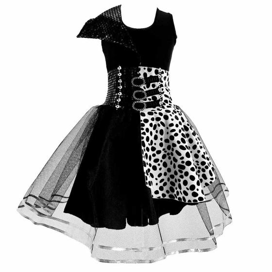 Fantasia Vestido de Luxo Cruella De Vil Infantil P/Halloween Menor preço em Fantasia Vestido de Luxo Cruella De Vil Infantil P/Halloween