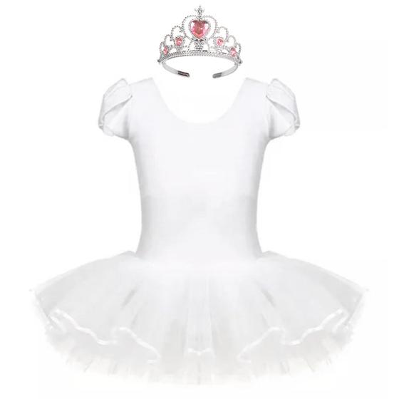 Imagem de Fantasia Vestido Infantil Bailarina Body Saia Tiara Princesa