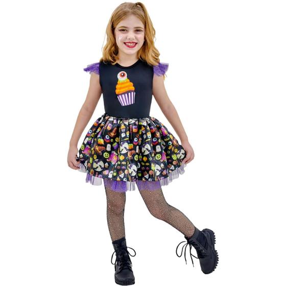 Imagem de Fantasia Vestido Infantil Halloween Cupcake Festa Cosplay