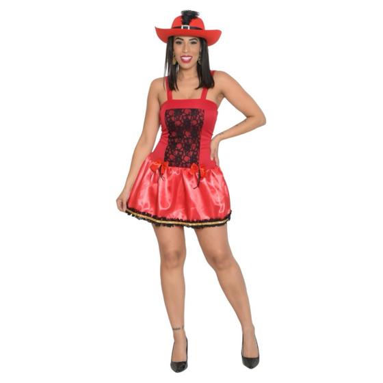 Imagem de Fantasia Vestido Mosqueteira Adulto Traje Medieval Feminino Guerreira Francesa Carnaval Halloween Zumbi Terror