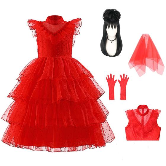 Imagem de Fantasia Xinxiaomeng Lydia Deetz Kids Beetle Juice Red Dress