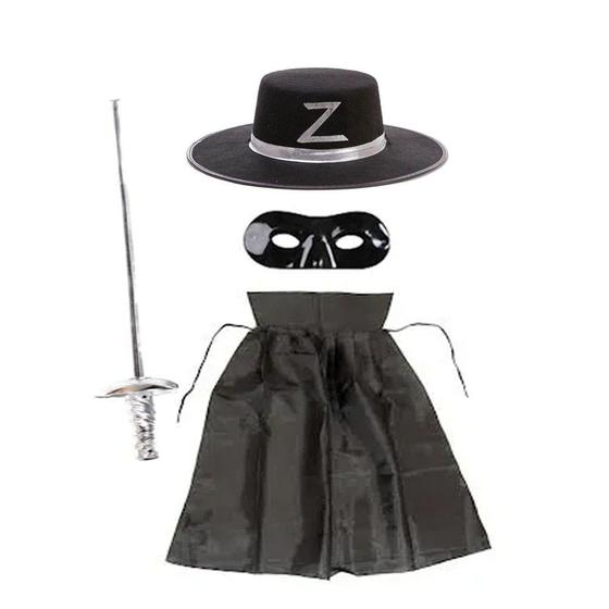Imagem de Fantasia Zorro Adulto com Capa, Chapéu, Máscara e Espada