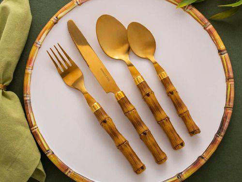 Imagem de Faqueiro 24 Pcs Bambu Aço Inox Dourado Bon Gourmet