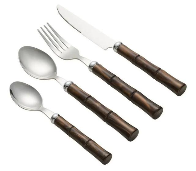 Imagem de Faqueiro 24Pc de Aço Inox Cabo de Plástico Bambu Marrom Luxo - Lyor