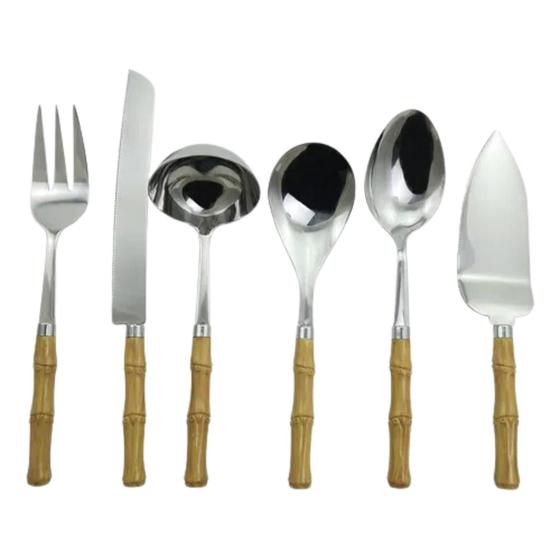 Imagem de Faqueiro 6 Peças de Servir Aço Inox Estampa Bambu BTC