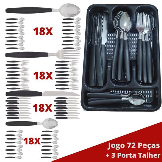 Imagem de Faqueiro Aço Inox 72 Pçs C/ 3 Porta Talheres Berlim Preto