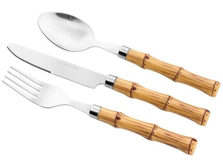 Imagem de Faqueiro Bon Gourmet Inox Bambu - com Organizador de Talher 24 Peças