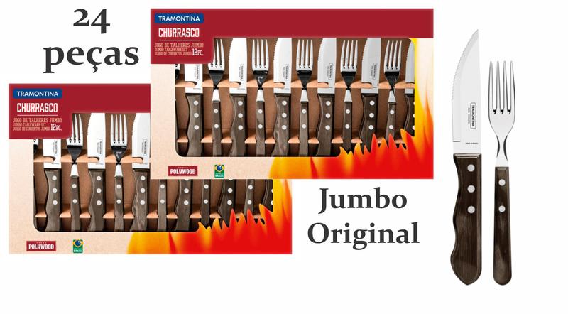 Faqueiro Churrasco Jumbo Tramontina 24 pç Polywood castanho Menor preço em Faqueiro Churrasco Jumbo Tramontina 24 pç Polywood castanho