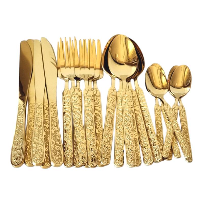 Faqueiro de inox de Luxo, dourado, cabo egípcio 24 peças