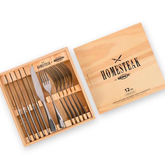 Imagem de Faqueiro Homesteak Bistrô 12 Peças Brinox Estojo De Madeira