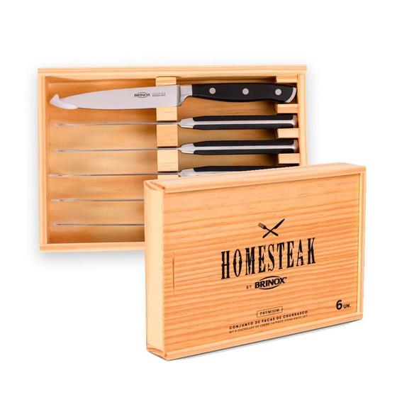 Imagem de Faqueiro Homesteak Infinity 6 Peças Brinox Estojo De Madeira