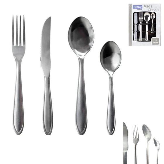 Imagem de Faqueiro Inox 24 Peças Garfo Faca Colheres Jogo de Talher Classico Cor Prata Para Mesa