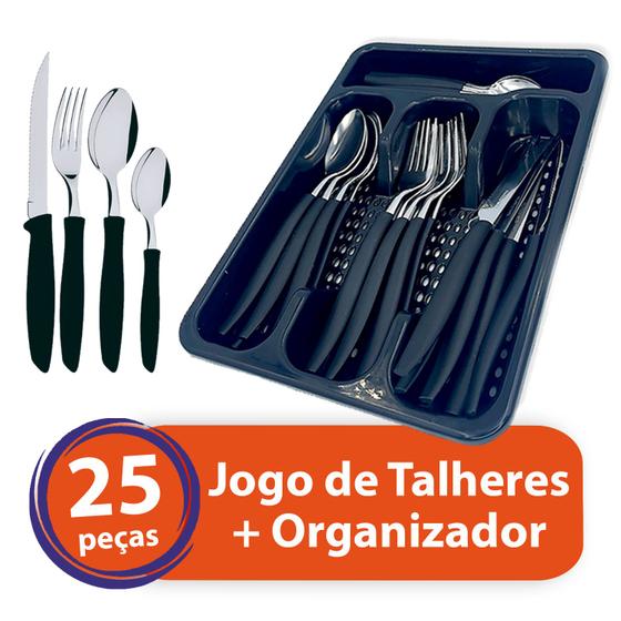 Imagem de Faqueiro Inox Jogo Talheres Porta Talher 25 Peças Top Premium Colors