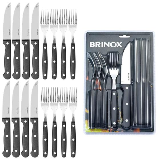 Imagem de Faqueiro Jogo de Talheres para Churrasco Jumbo Inox 16 peças Preto Brinox